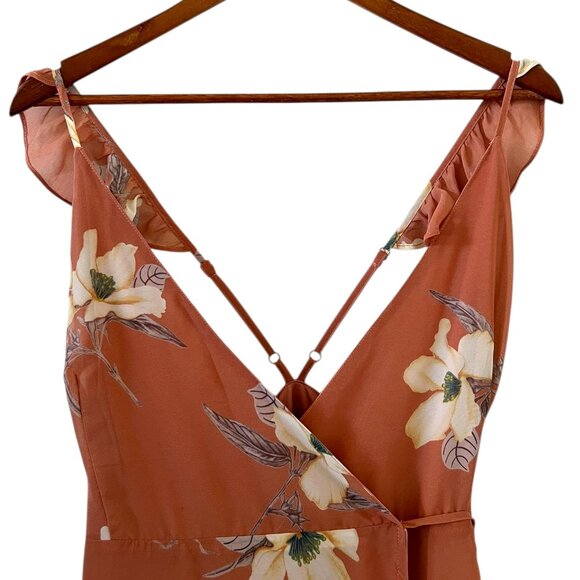 Lulu's NEW All Mine Rusty Rose Floral Print Wrap Dress Size L - Picture 2 of 15